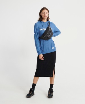 Superdry Supersoft Oversized Graphic Női Kapucnis Pulóver Kék | XIDOS9035